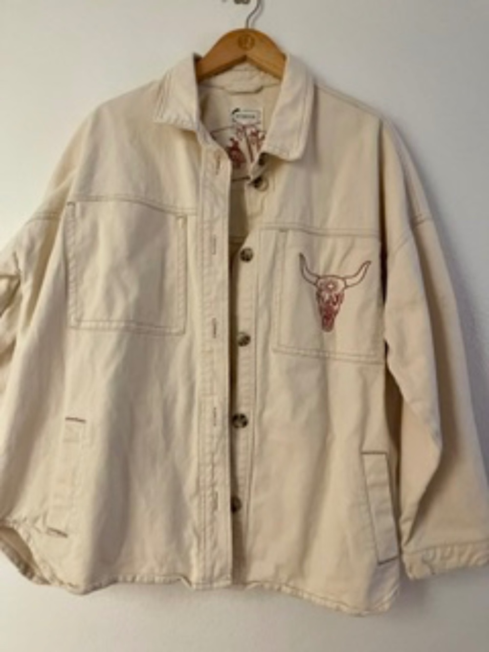 One of a Kind Embroidered Western Cream Denim Jacket L - Picture 1 of 9